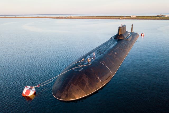 <p>The Russian nuclear submarine Dmitry Donskoy moored near Kronstadt</p>