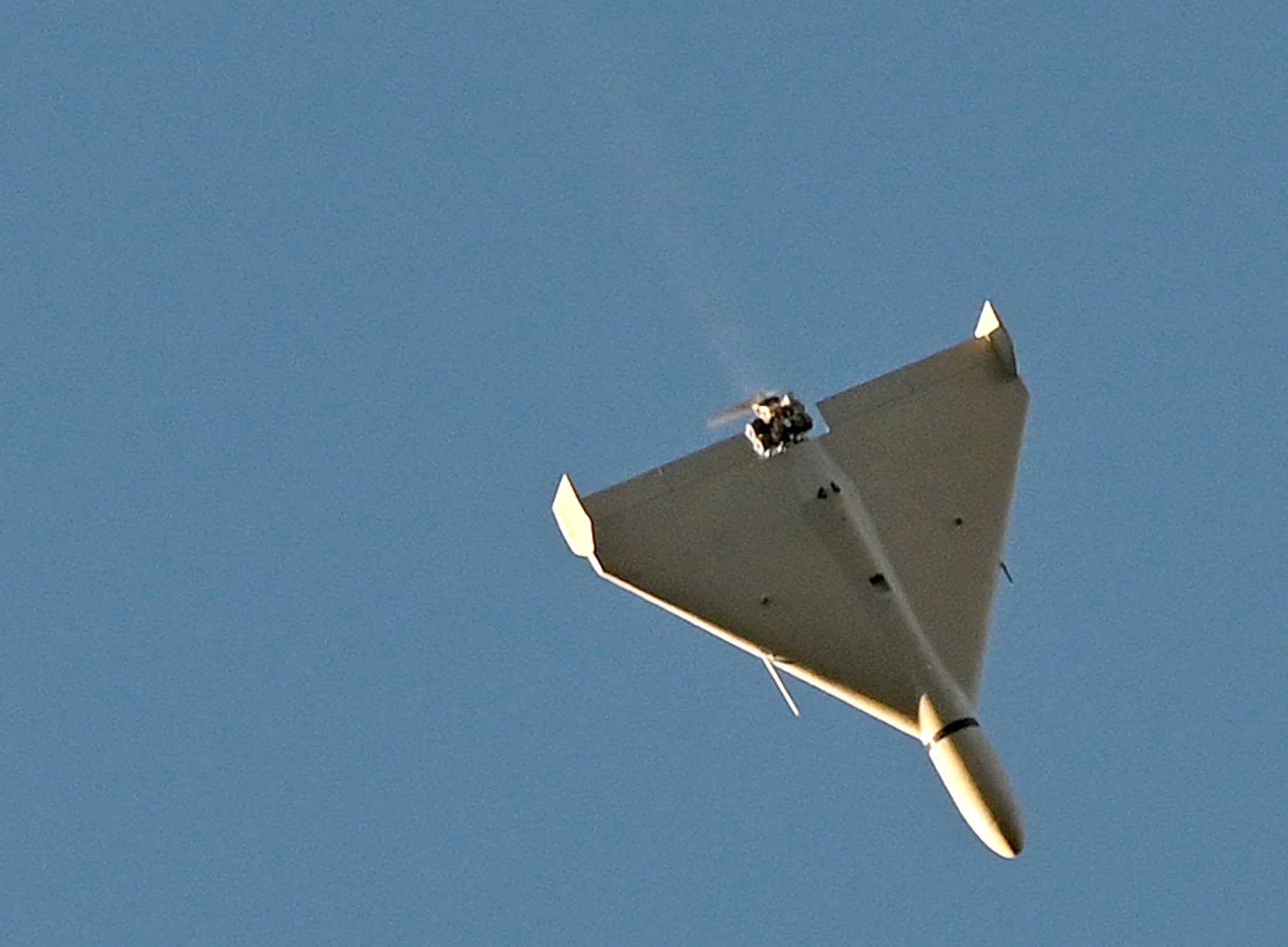 A drone flies over Kyiv during an attack on 17 October