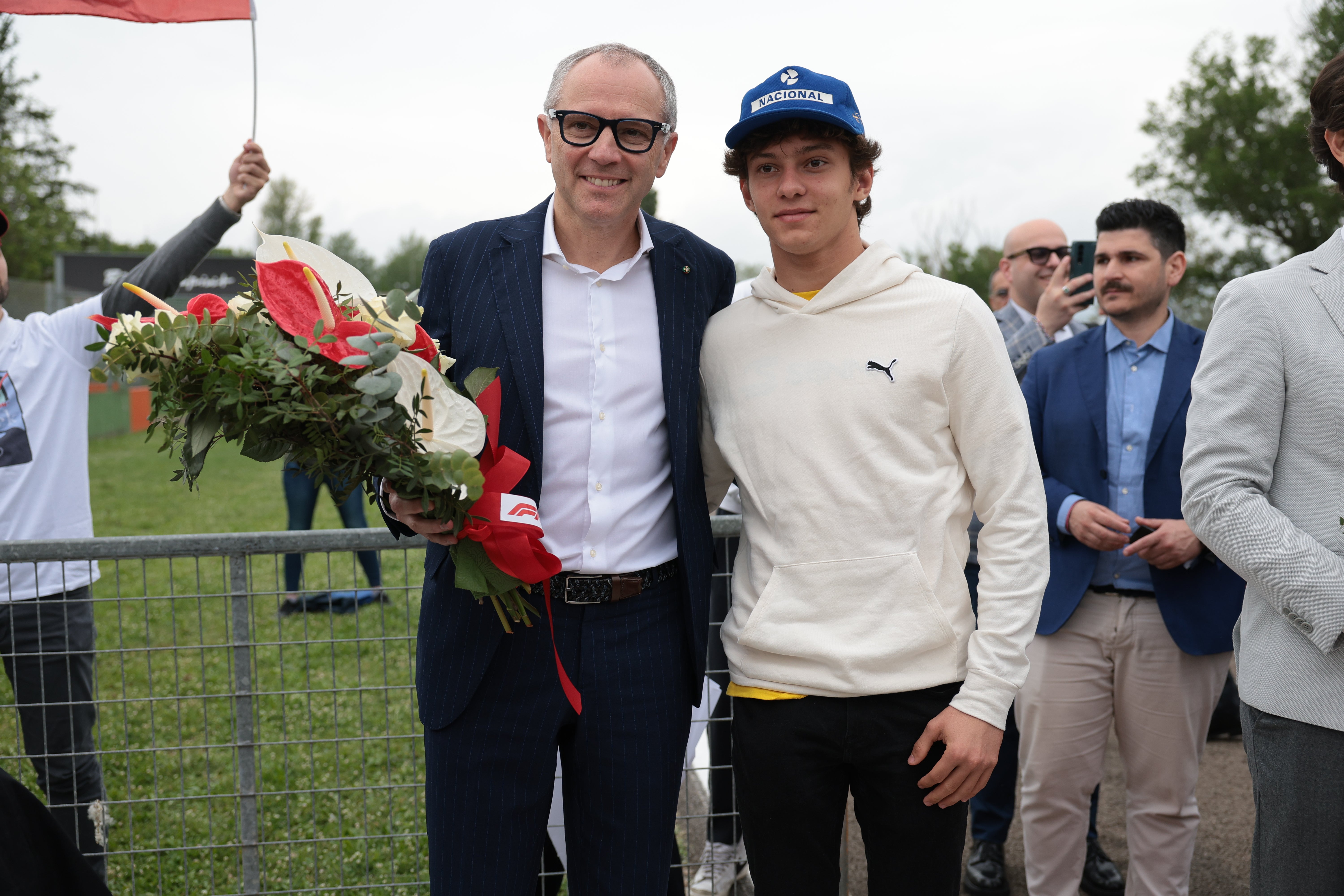 Antonelli alongside F1 chief Stefano Domenicali at an event commemorating the 30th anniversary of Ayrton Senna’s death at Imola in May