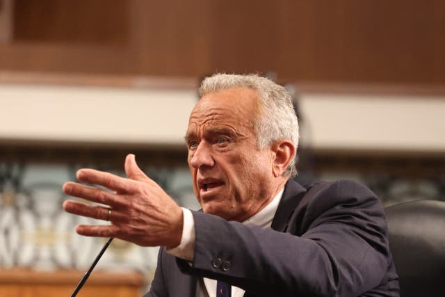 <p>Secretary of Health and Human Services nominee Robert F. Kennedy Jr. testifies during a Senate Finance Committee hearing on Capitol Hill on Wednesday. Kennedy’s past remarks on multiple subjects were called into question</p>
