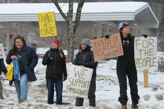 <p>Protesters in Vermont made it clear how they felt about Vance’s role in the heated exchange</p>