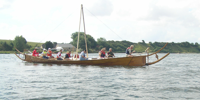 <p>Sea trials in a reconstruction of the 350 BC Hjortspring boat</p>