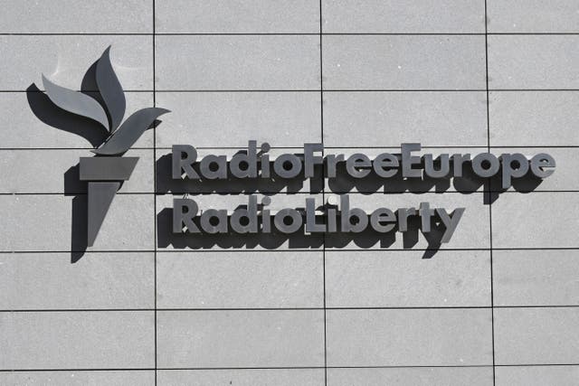 <p>This photo, taken last month, shows the logo on the facade of the headquarters of Radio Free Europe/Radio Liberty (RFERL) in Prague, Czech Republic</p>