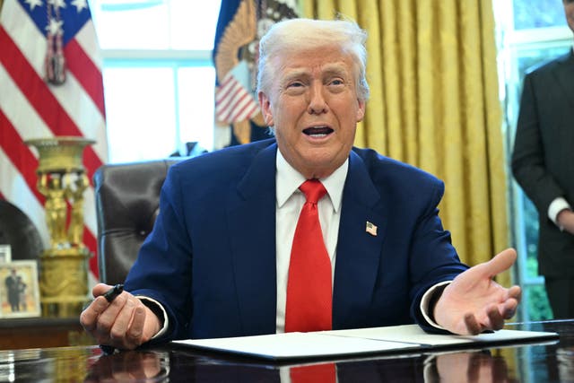 <p>Donald Trump in the Oval Office on Wednesday after announcing a 90-day pause on tariffs for 'more than 75' nations. As the president nears the end of his first 100 days, he has issued a record-breaking high of 124 executive orders</p>