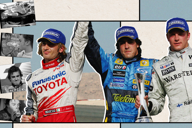 <p>Fernando Alonso (centre-right) won F1’s hottest-ever race: the 2005 Bahrain Grand Prix</p>