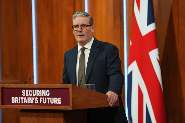 Prime Minister Sir Keir Starmer speaking during a press conference in the Downing Street briefing room about British Steel (Carl Court/PA)