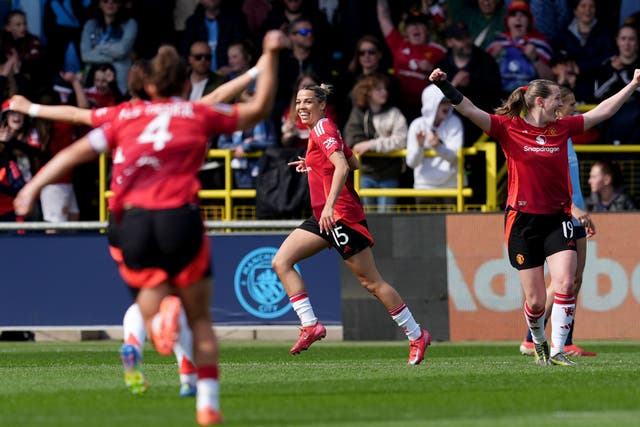 <p>Celin Bizet celebrates her opener against Manchester City</p>