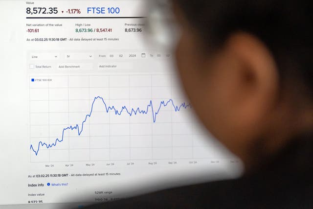 The FTSE 100 rose on Thursday (Danny Lawson/PA)