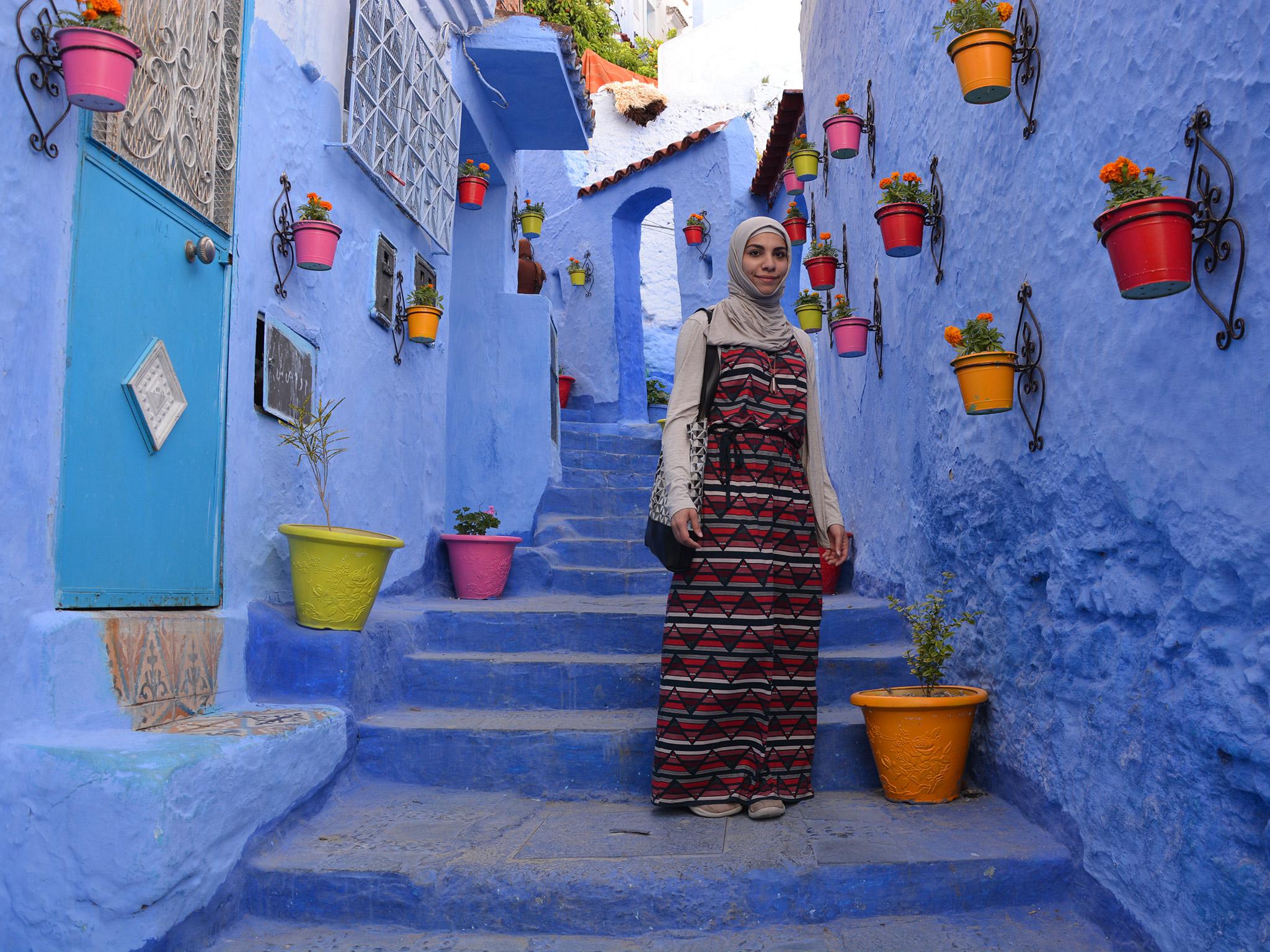 Esra Alhamal, pictured here in Morocco, has travelled to dozens of countries