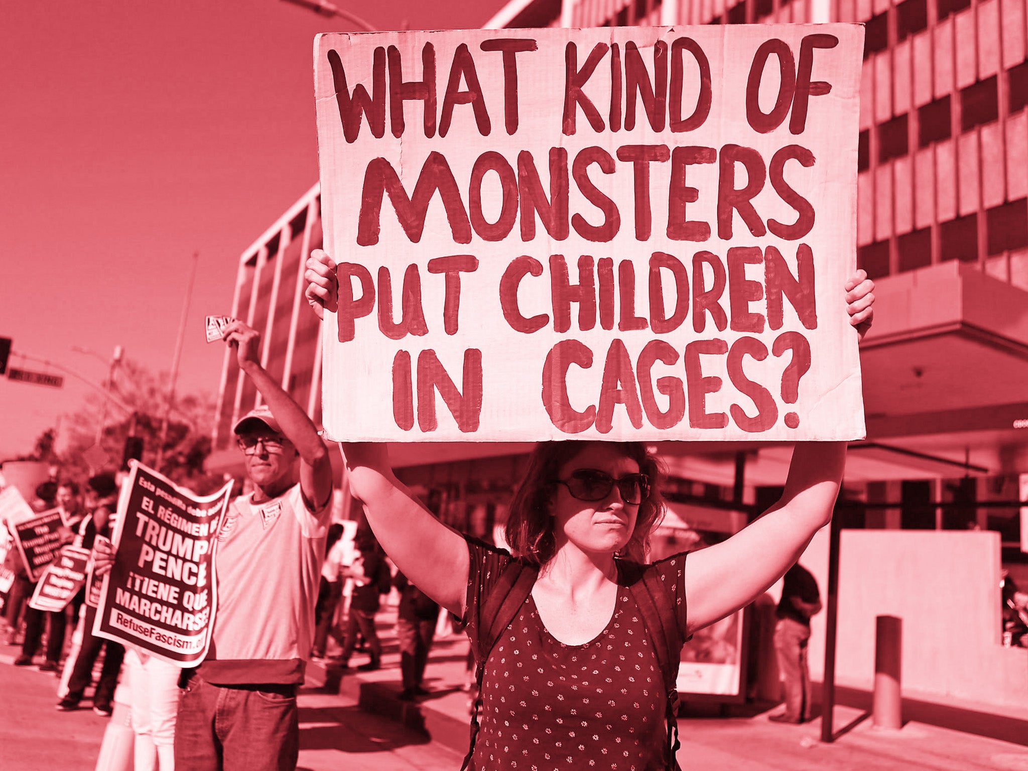 Protestors demonstrate against the separation of migrant children from their families in front of the Federal Building in Los Angeles, California
