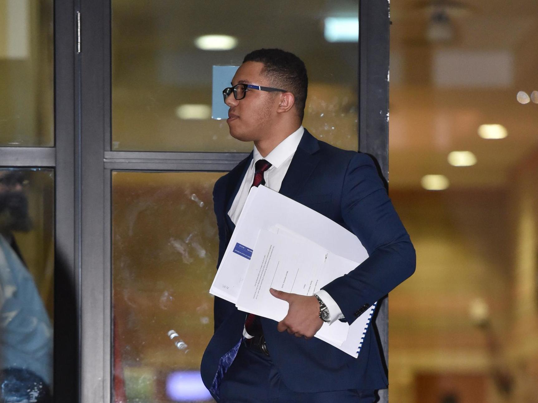 Grenadier Guard Kristopher James-Merrill outside Kingston Crown Court, south west London, where he is on trial alongside Marlon Wright