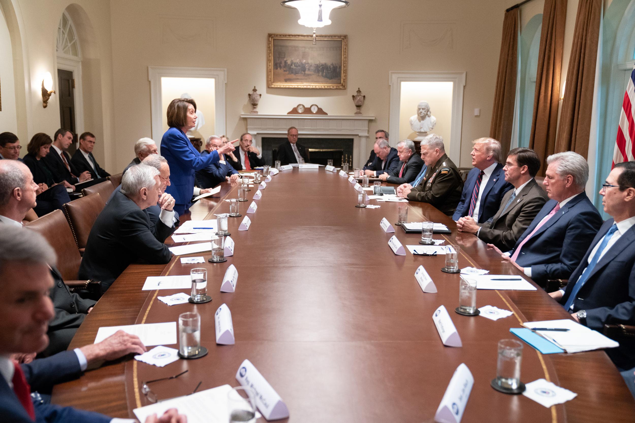 The Assassin: Pelosi points a finger at Trump at a meeting in the Cabinet Room of the White House in October 2019